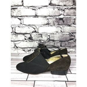 Walter Steiger Black Suede Leather Lace Up Low Heel Oxfords Shoes Women Sz 5.5AA